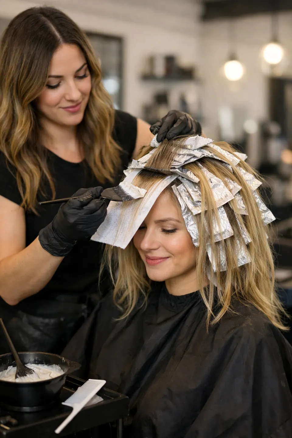 Full foil highlights for a bright blonde at Hair by Feree, Duluth GA